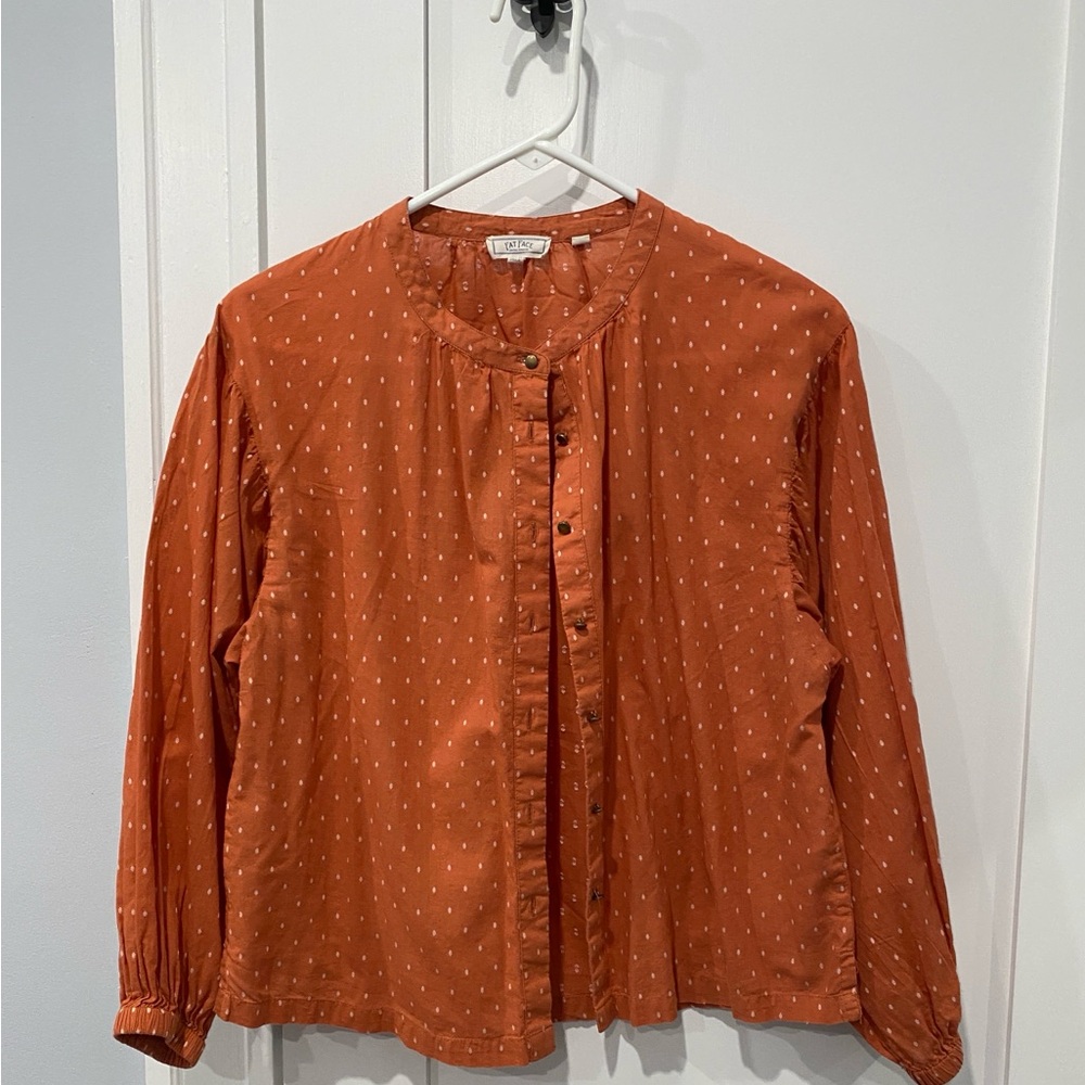 Fat Face Jude Jacquard Blouse Rust Orange Button-Up